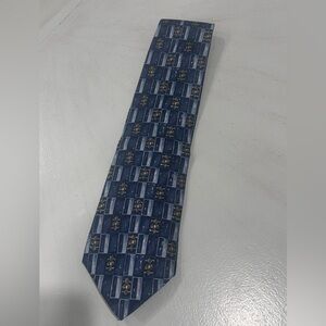 bill blass Navy and Light Blue Geometric Floral Tie